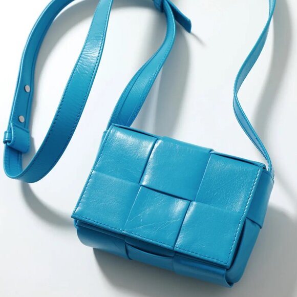 Bottega Veneta Handbags - Bottega Venetta Blue Cassette Calskin Leather Shoulder Bag in Pool Blue